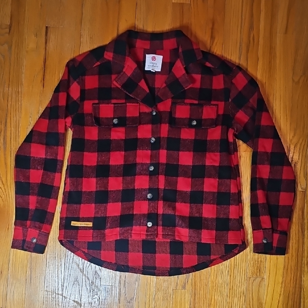 Simply Southern Shacket Size M Red Buffalo Check...EUC!